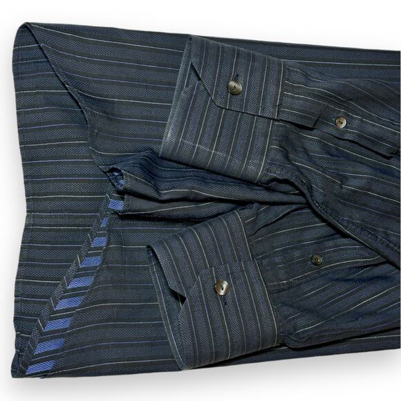 DOLCE & GABBANA Shirt Striped Blue Black Cotton Slim Fit Dress 43 / US17 / Large - Picture 11 of 13